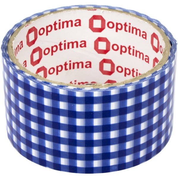 Стрічка клейка канцелярська Optima Tartan 48 ммх20 м синя в клітинку (6) (72) O45362