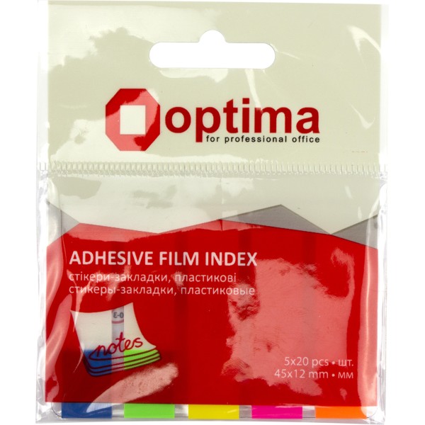 Стікери-закладки пластикові Optima 45х12 мм 100 аркушів (24) O25531