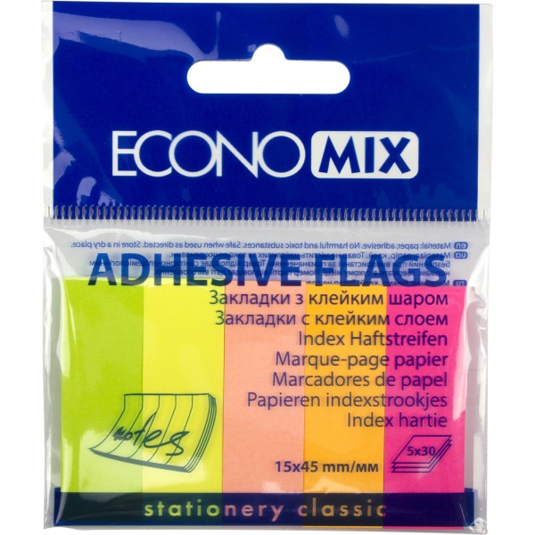 Стікери-закладки Economix 5 неонових кольорів 150 шт (20) Е20935