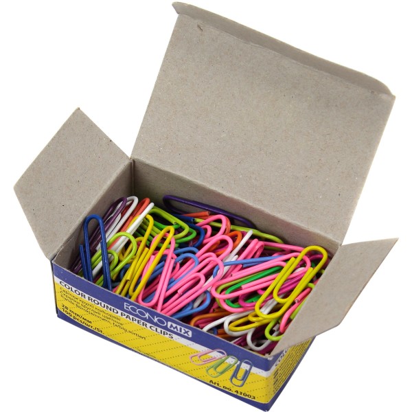 Скріпки Economix 28 мм 100 шт круглі кольорові (10) Е41003