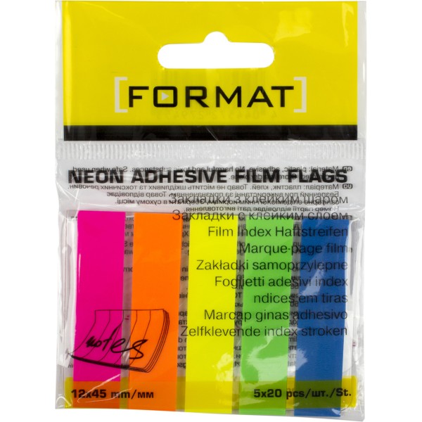 Стікери-закладки Economix Light 12х45 5 неонових кольорів, 100 шт (20) E27945  