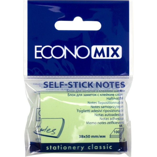 Блок для заміток з липким шаром 38х50 мм 100 аркушів салатовий Economix (12) E20930-13