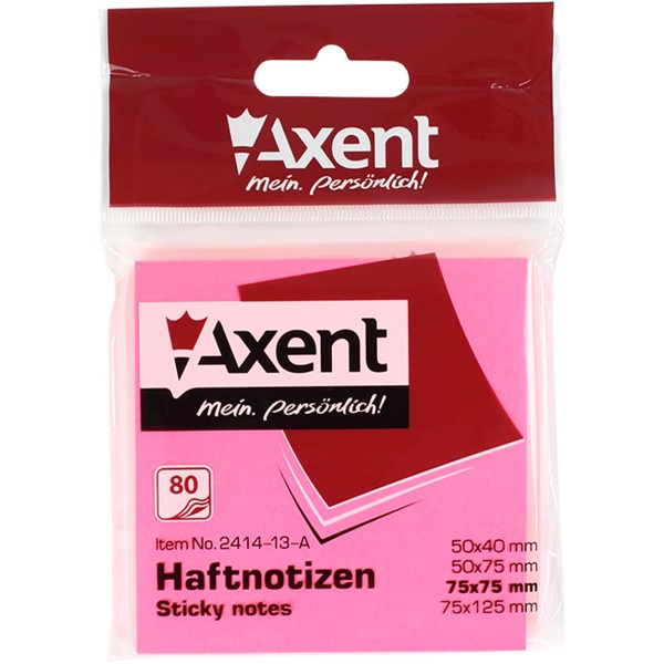 Блок для заміток з липким шаром 75х75мм Axent 80 аркушів яскраво-червоних (1) (120) 2414-13