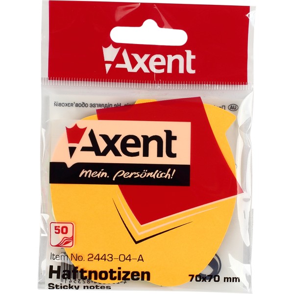 Блок для заміток з липким шаром 70х70 мм 50 аркушів яблуко Axent (1) (24) 2443-04