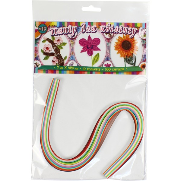 Бумага для квиллинга 16 Рюкзачок 7х420мм 10 цветов 100 полосок (15) УП-71