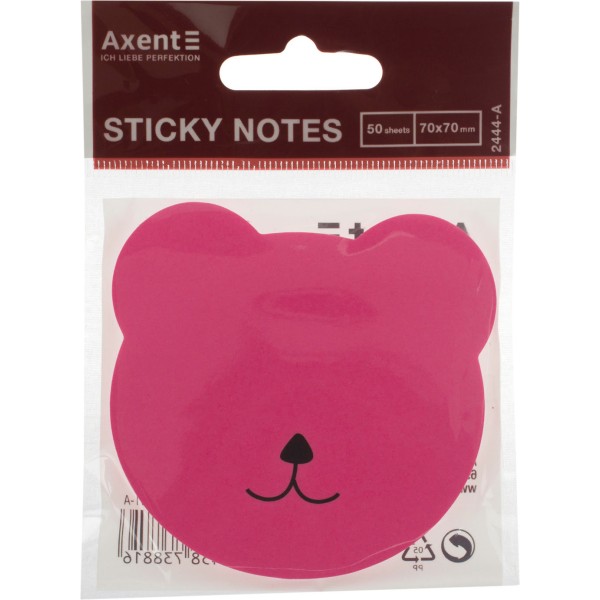 Блок для заміток з липким шаром 70х70 мм 50 аркушів Axent Bear 2444-01-A