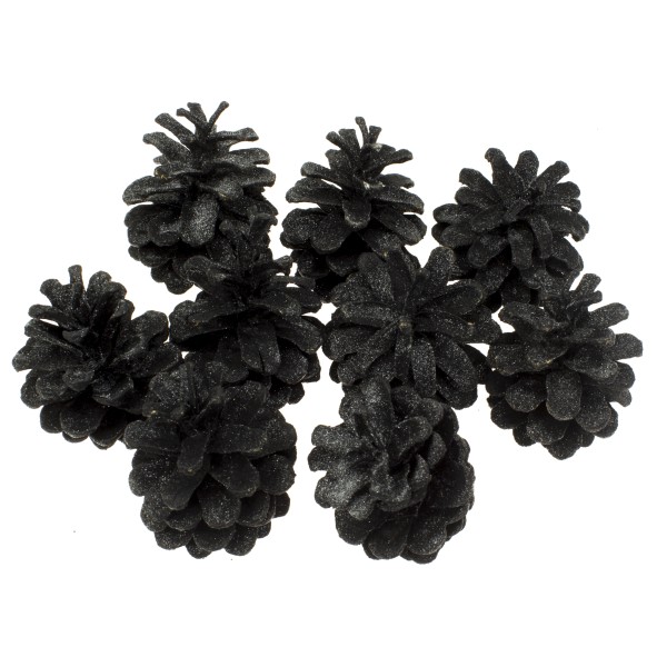 Набір шишок соснових 9 шт Глітер білий чорні 2