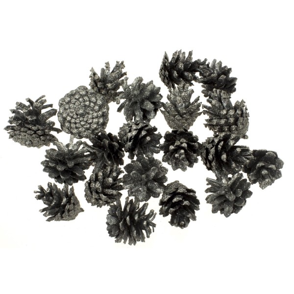 Набір шишок соснових 20 шт Глітер срібло, срібні 3