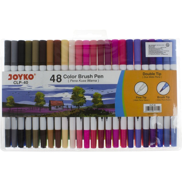 Фломастери двосторонні Joyko 48 кольорів пензлик/лінер (1) (6) (36) CLP-40/3159