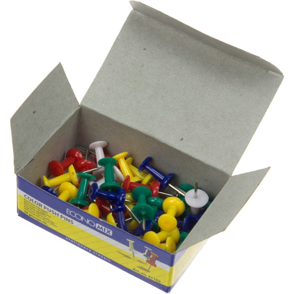 Кнопки-гвоздик Economix Бочка 36 шт кольорові (10) (500) E41102
