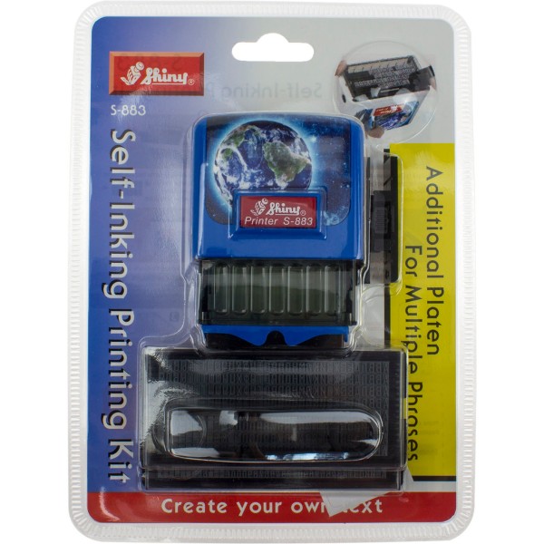 Штамп самонабірний 4-х рядковий 47x18мм Shiny Планета Земля синій S-883