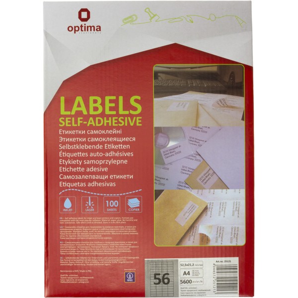 Етикетки самоклеючі Optima 56 шт 52,5 х21,2 мм (100) (1000) №O25121