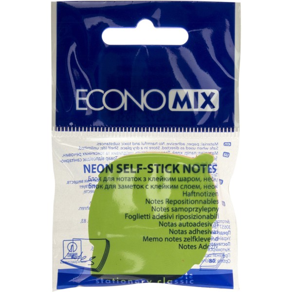 Блок для заміток з липким шаром 45х50мм 80 аркушів неоновий мікс Economix Листок (12) E20953