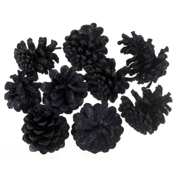 Набір шишок соснових 9 шт Глітер чорний чорні 2