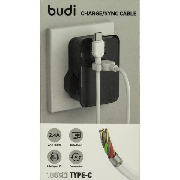 Кабель USB > Type-C Budi 3A 1м white №DC227T10W/Breidon/