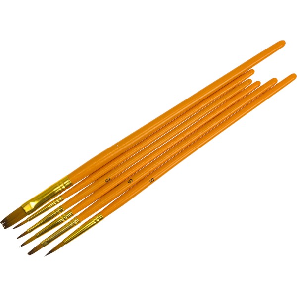 Набір пензлів 6шт "Maxi" №MX60877 синтетика (пласкі 2,5,10 круглі 1,3,5) коротка ручка