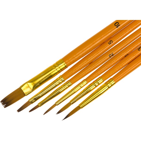 Набір пензлів 6шт "Maxi" №MX60877 синтетика (пласкі 2,5,10 круглі 1,3,5) коротка ручка