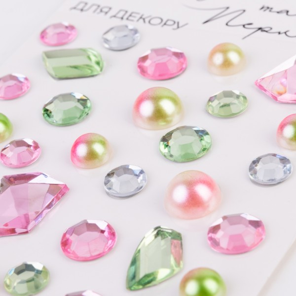 Стрази та перлини самокл. "Santi" "Mix" рожеві,салатові, 34шт №742995(12)