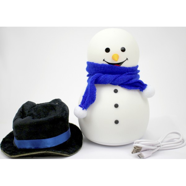 Світильник силіконовий на акум. Сніговик мульті RGB USB синій №1863-52