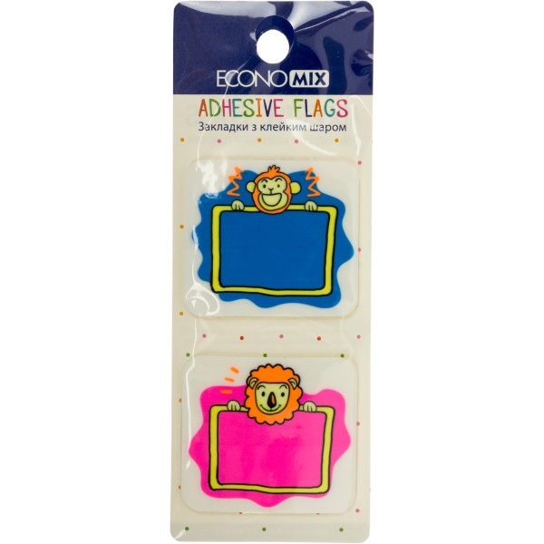 Стікери-закладки пластикові Economix Lion & monkey 40 х45 мм 40 шт асорті (48) №E20966-02