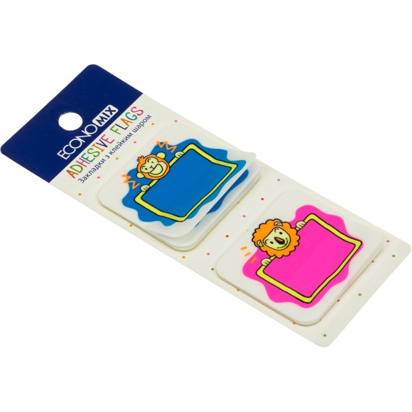 Стікери-закладки пластикові Economix Lion & monkey 40 х45 мм 40 шт асорті (48) №E20966-02