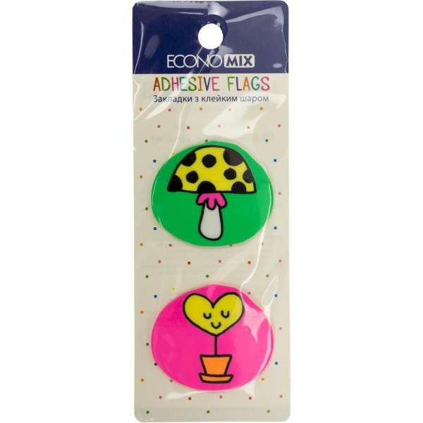  Стікери-закладки пластикові Economix Fun heart and mushroom 35 х40 мм 40 шт (48) №E20969-01