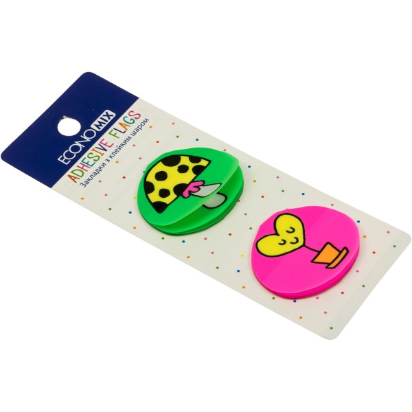  Стікери-закладки пластикові Economix Fun heart and mushroom 35 х40 мм 40 шт (48) №E20969-01
