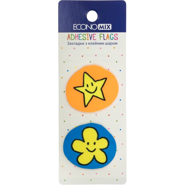 Стікери-закладки пластикові Economix Fun flower and star 35 х40 мм 40 шт асорті (48) №E20969-02