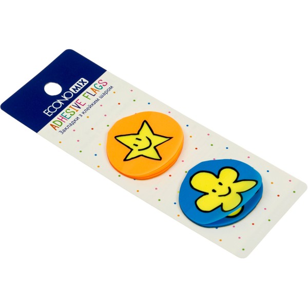 Стікери-закладки пластикові Economix Fun flower and star 35 х40 мм 40 шт асорті (48) №E20969-02