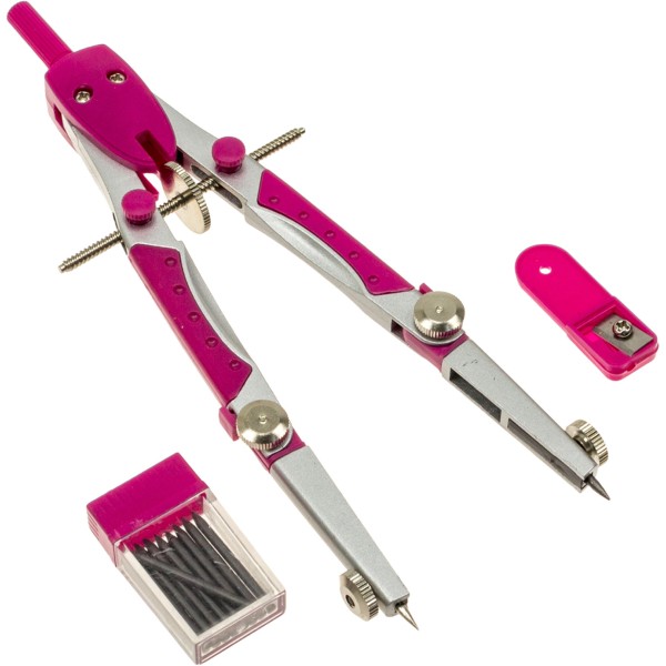 Циркуль "CoolForSchool" Radius+ грифелі,точилка,рожевий,у футлярі №CF81439(12)