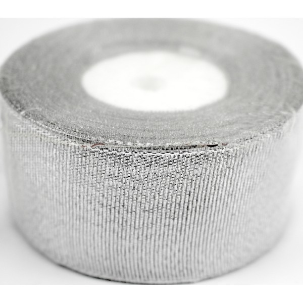 Стрічка атлас парча 4см/22м (срібл.)(5)