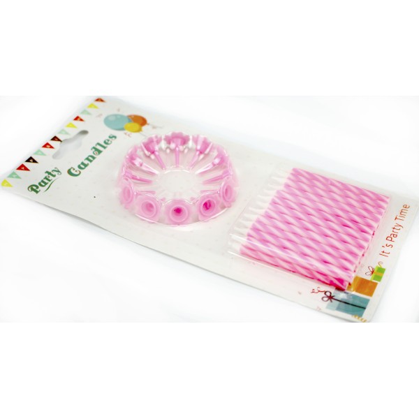 Свічка в торт 24 шт і 12 підсвічників рожеві E24/5876 (24)