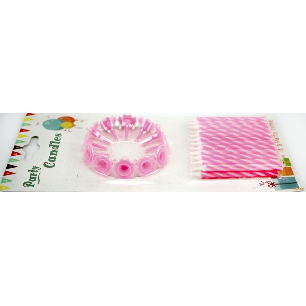 Свічка в торт 24 шт і 12 підсвічників рожеві E24/5876 (24)