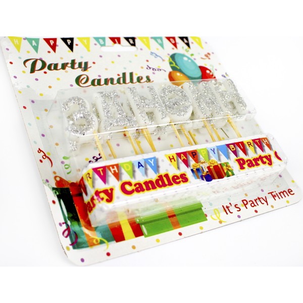 Свічки-літери "З днем народження" срібло,присипка(34)