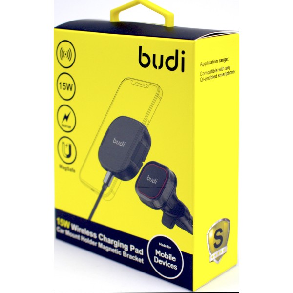 Зарядний пристрій індукційний авто Budi №WL3800XB 15W швидка зарядка,магн. тримач/Breidon/