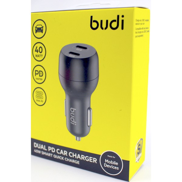 Зарядний пристрій авто Budi №CC108RB 40W швидка зарядка 2 Type C/Breidon/