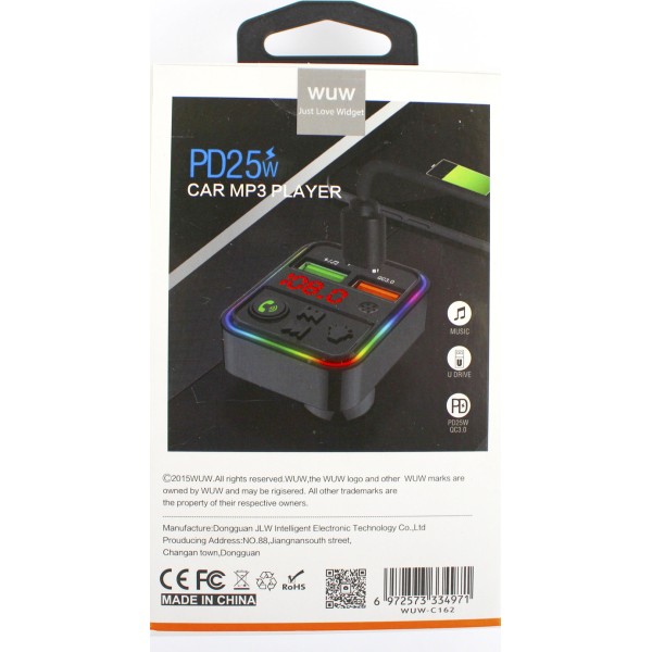 FM модулятор BT WUW №C162 25W 2USB, Type C,швидка зарядка/Breidon/