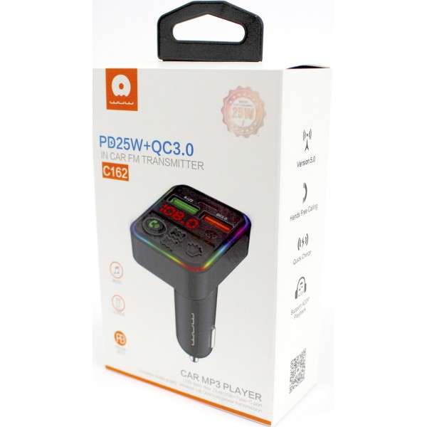 FM модулятор BT WUW №C162 25W 2USB, Type C,швидка зарядка/Breidon/