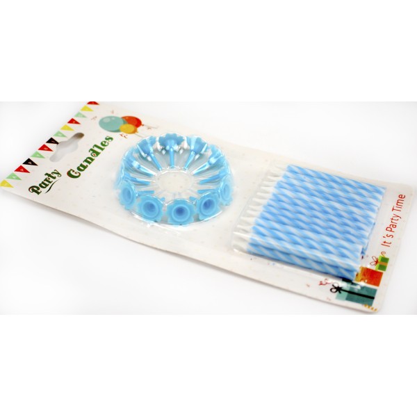 Свічка в торт 24 шт і 12 підсвічників блакитні (24) (288) E24/0093/1185