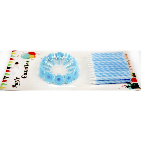 Свічка в торт 24 шт і 12 підсвічників блакитні (24) (288) E24/0093/1185