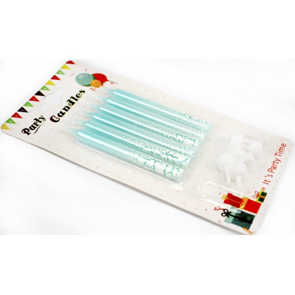 Свічка в торт 6шт+6підсв. "Мармур" м'ята №1482(24)