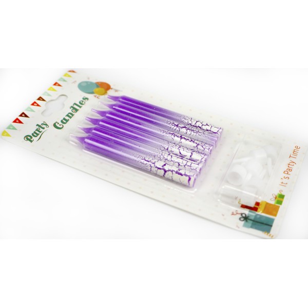 Свічка в торт 6шт+6підсв. "Мармур" фіолетова №1482(24)