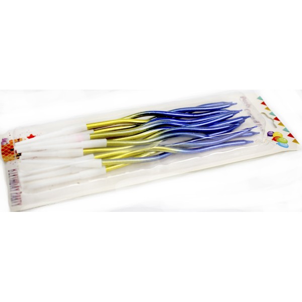 Свічка в торт 12шт+12підсв. "Спіральні" золото-сині №A6/6766(60)