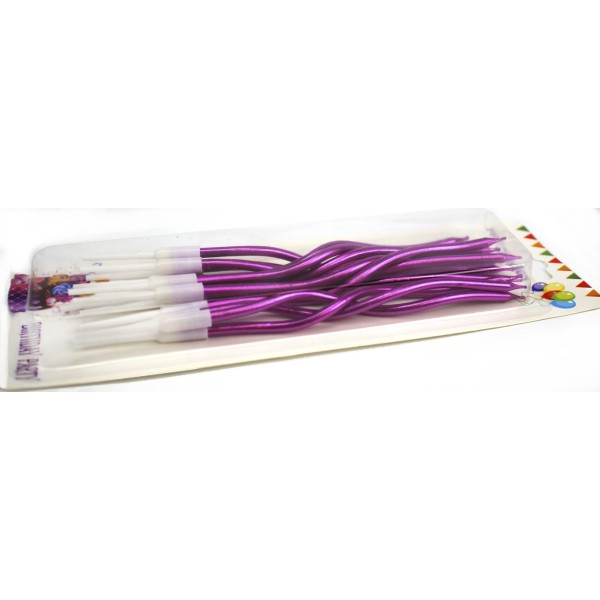 Свічка в торт 12шт+12підсв. "Спіральні" фіолетові перламутр №3803(24)@@@