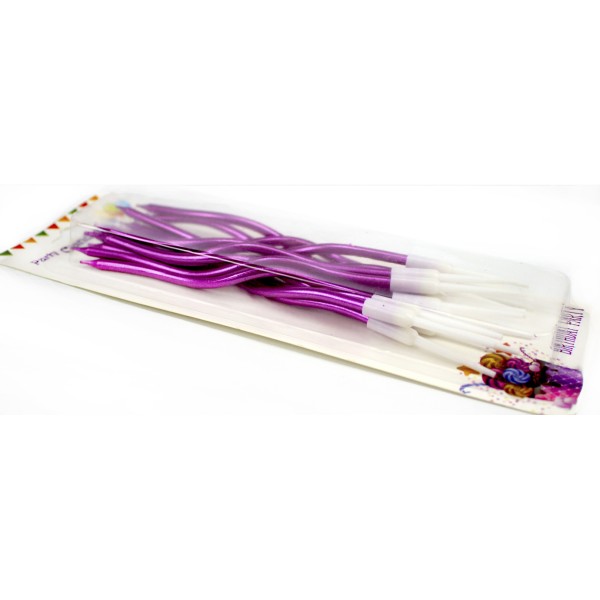 Свічка в торт 12шт+12підсв. "Спіральні" фіолетові перламутр №3803(24)@@@