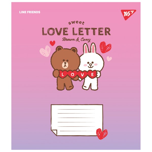 Зошит 12арк. кос.лін. YES Line Friends. Love letter №766934(25)(500)