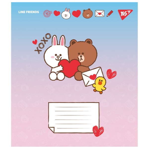 Зошит 12арк. кос.лін. YES Line Friends. Love letter №766934(25)(500)
