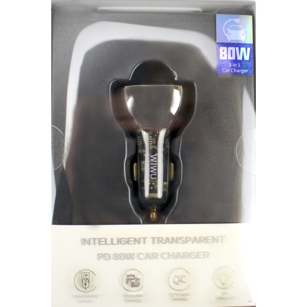 Зарядний пристрій авто Wiwu PC700 2Type C+ USB 80W швидка зарядка