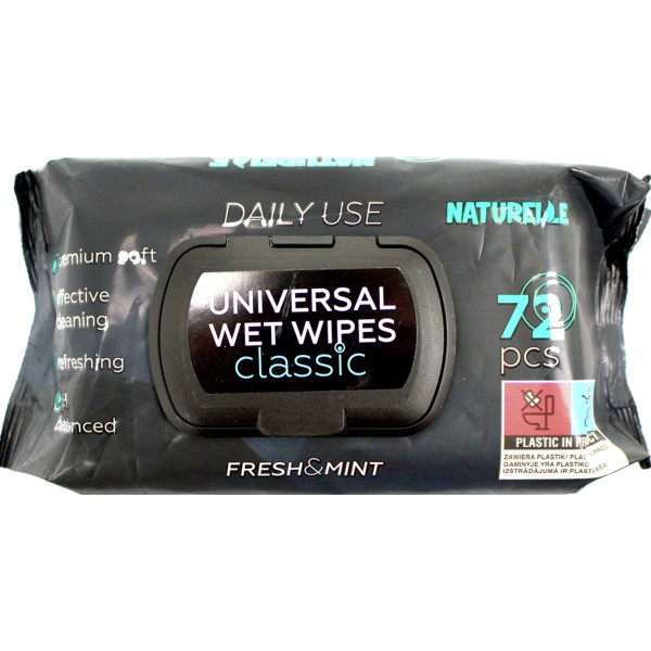 Серветки вологі "Naturelle" (72шт) Classic чорні №1707(14)