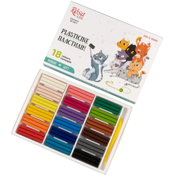 Пластилін "ROSA Kids" Cats 18 кольор. зі стеком,288гр №302103(5)